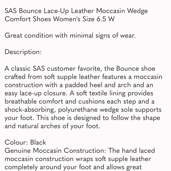 SAS Bounce Lace-Up Leather Moccasin Wedge Comfort Shoes Women's Size 6.5 W - Picture 13 of 13
